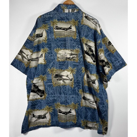 Matt Rider Laguna Beach Shirt XXL Blue WW ll Airplanes Palm Trees Aloha Hawaiian - Picture 4 of 6